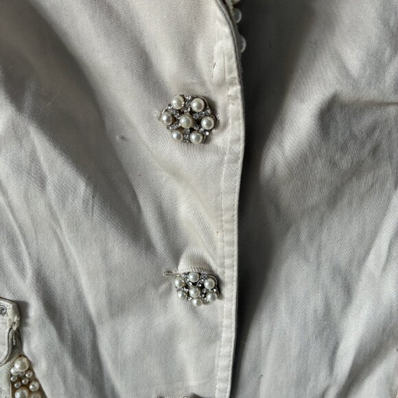 Vintage jacket- Size Medium  beaded pearl and faux diamond studs in areas/beige - Picture 2 of 7